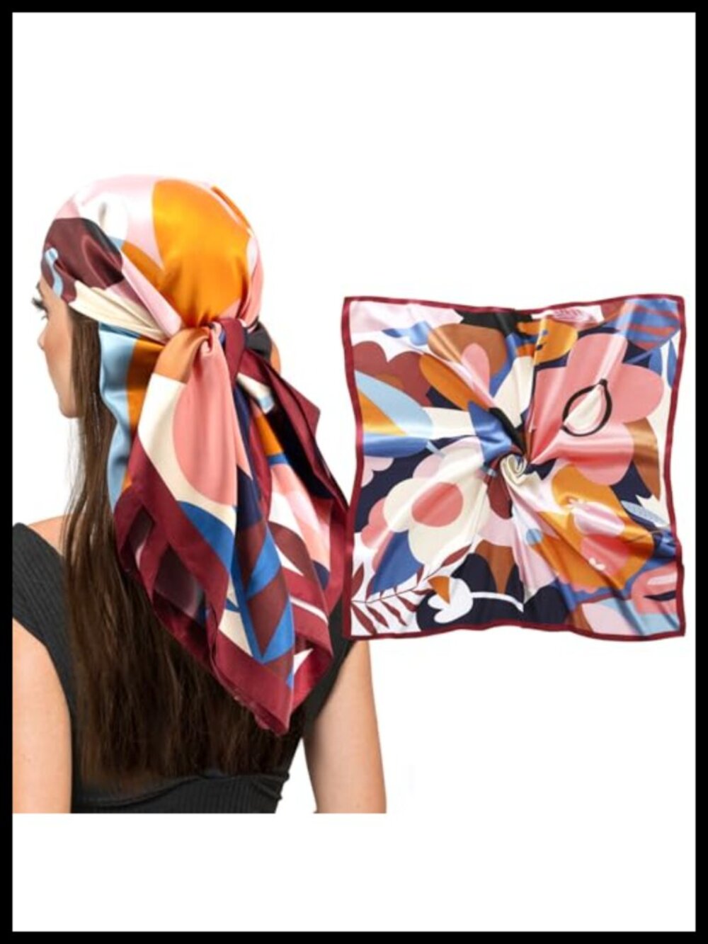 35" Square Silk Feeling Satin Scarf - Large Head Wrap for Hair Wrapping & Sleep